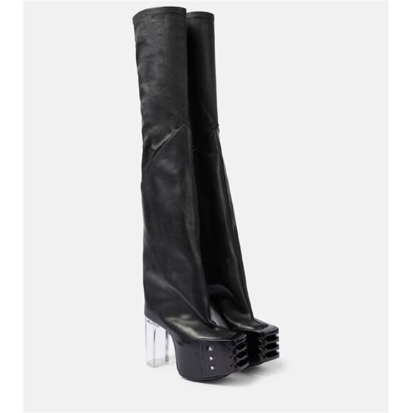 RICK OWENS LEATHER BOOTS WOMEN'S  6 - Picture 1 of 5
